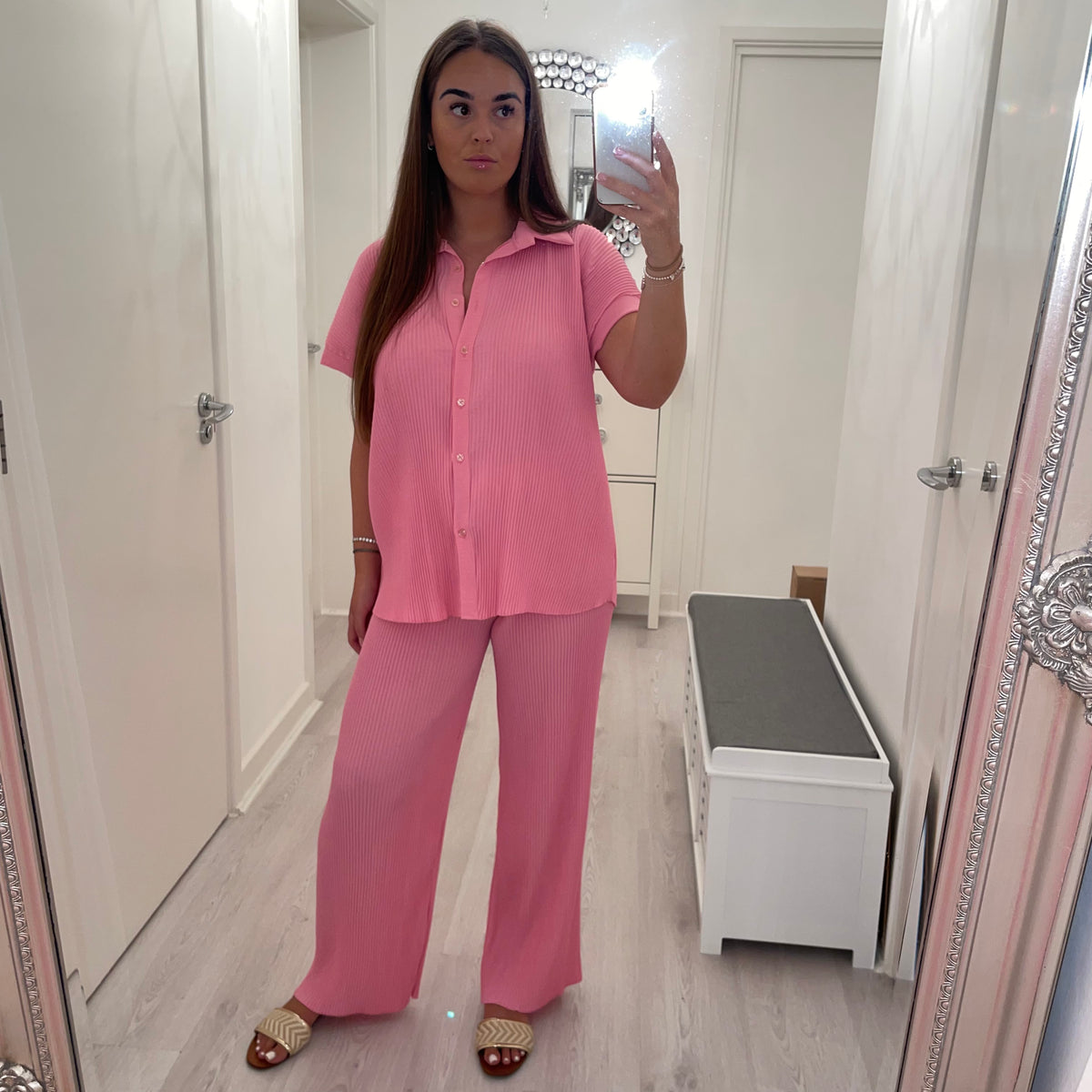 Pink pleated trouser co ord