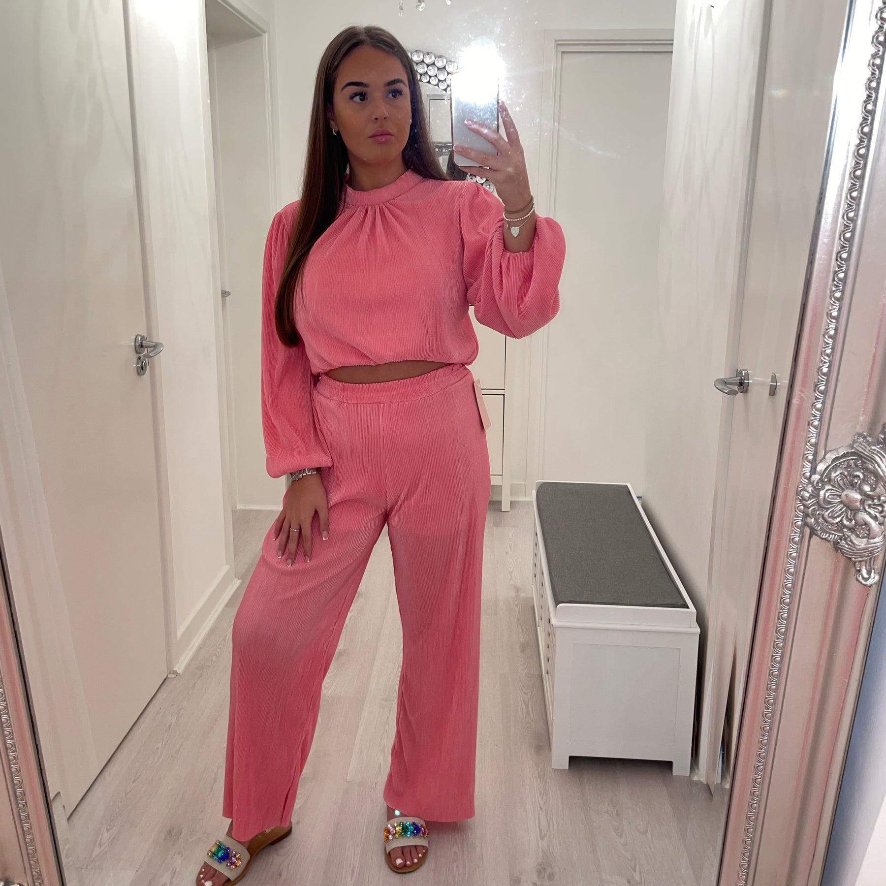 Pink pleated trouser set